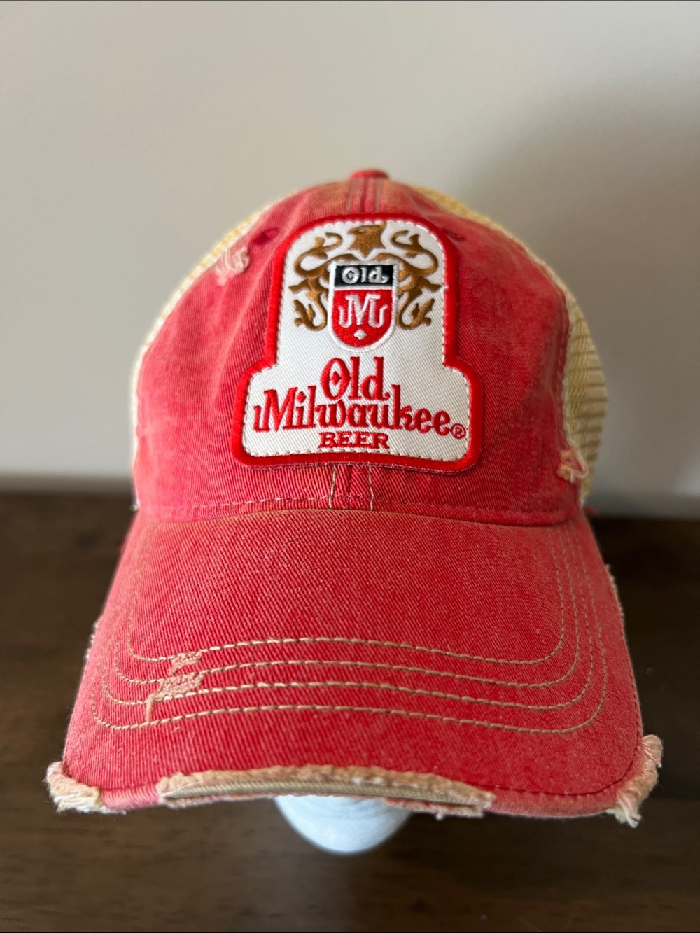 Distressed Old Milwaukee Beer Snapback Baseball Cap Red